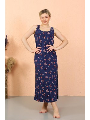 Mestore Moda Çizgi Kadın Kalın Askılı Yırtmaçlı Uzun Gecelik 90114