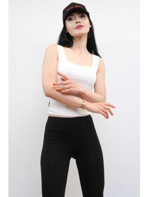 Mestore Moda Çizgi Triko Atlet Beyaz
