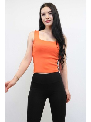 Mestore Moda Çizgi Triko Atlet Turuncu