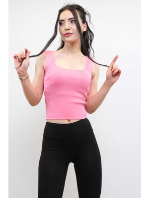 Mestore Moda Çizgi Triko Atlet Pembe