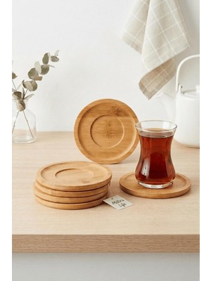 Kawin Mithra Life Kalitesiyle Üretilmiş Bambu Çay Tabağı Takımı Mithra Life 6 Lı Bambu Yuvarlak Çay Tabağı Bardak Altlığı Takımı Seti MIT1374