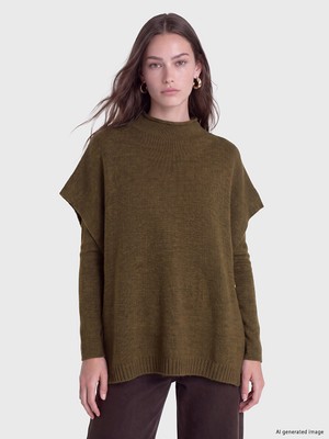 LC Waikiki Lcw Modest Yeşil Yarım Balıkçı Yaka Kadın Triko Panço