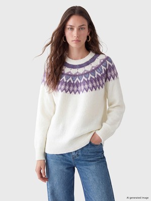 LC Waikiki Lcw Modest Lila Bisiklet Yaka Desenli Kadın Triko Kazak
