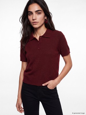 LC Waikiki Lcw Vision Bordo Polo Yaka Kadın Triko Kazak
