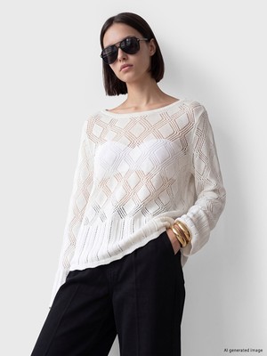 LC Waikiki Lcw Comfort Ekru Bisiklet Yaka Ajurlu Kadın Triko Kazak