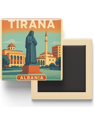 Kawin Generic Tiran Arnavutluk - Rahibe Teresa Meydanı - Baskılı Buzdolap Magneti Kare 9x9 cm