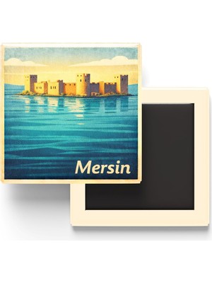 Kawin Generic Mersin - Kızkalesi - Baskılı Buzdolap Magneti Kare - 9x9 cm