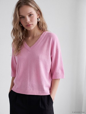 LC Waikiki Lcw Vision Pembe V Yaka Kadın Triko Kazak