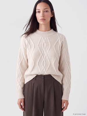 LC Waikiki Lcw Everyday Beyaz Baklava Desenli Oversize Kadın Triko Kazak