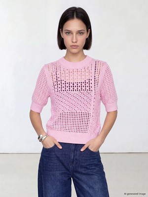 LC Waikiki Lcw Comfort Pembe Bisiklet Yaka Ajurlu Kadın Triko Kazak