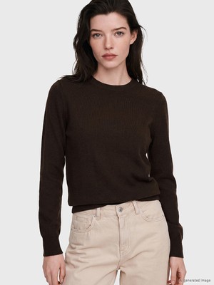 LC Waikiki Lcw Comfort Kahverengi Bisiklet Yaka Kadın Triko Kazak