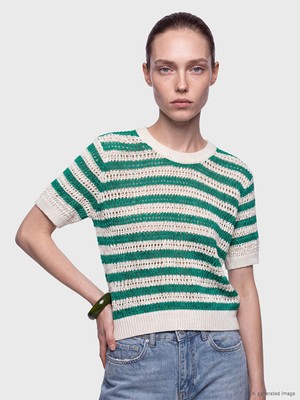 LC Waikiki Lcw Comfort Yeşil Bisiklet Yaka Ajurlu Kadın Triko Kazak