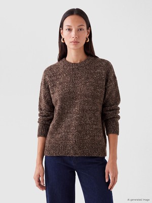 LC Waikiki Lc Waıkıkı Kahverengi Desenli Oversize Kadın Triko Kazak