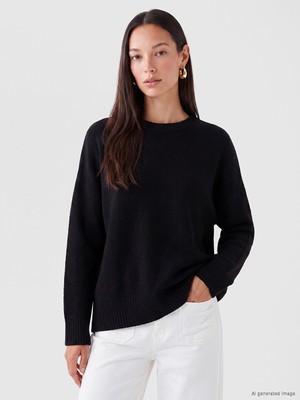 LC Waikiki Lc Waıkıkı Siyah Oversize Kadın Kalın Triko Kazak