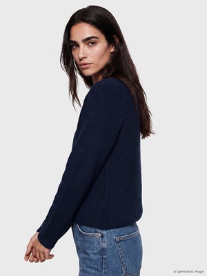 LC Waikiki Lcw Vision Lacivert Bisiklet Yaka Kadın Triko Kazak