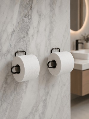 Str Store 2’li Siyah Metal Rulo Kağıt Tutucu Yapışkanlı Banyo ve Mutfak Kağıtlık