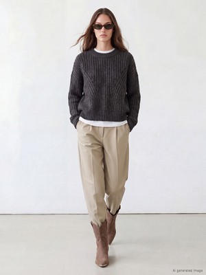 LC Waikiki Lcw Modest Antrasit Bisiklet Yaka Kadın Triko Kazak