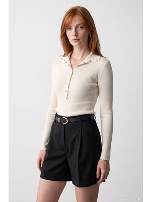 Dilvin 10686 Dik Yaka Çıtçıtlı Triko Kazak
