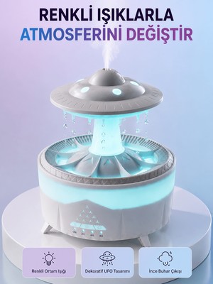Str Store Rgb Işıklı Yağmur Efektli Hava Nemlendirici 350 ml Sessiz Çalışma Uzaktan Kumanda