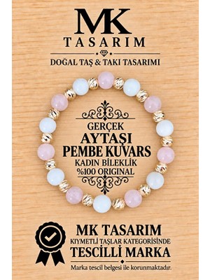 MK Tasarım Gerçek Aytaşı ve Gerçek Pembe Kuvars Kadın Bileklik MK.7000.003-ENERJİ ve Stres Bilekliği