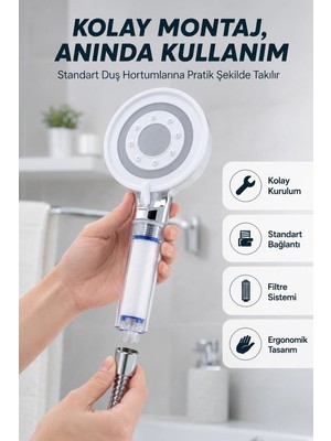 Dolozena Filtre Hazneli Basınç Artırıcı Duş Başlığı Kireç Filtreli El Duşu