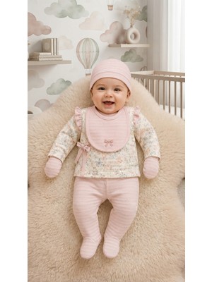 Hafy Baby Romantik Çizgi Serisi, Kız Bebek, 5'li Çiçek Desenli Hastane Çıkışı Seti