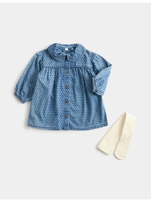 Marks & Spencer Kalp Desenli Bebek Elbise ve Külotlu Çorap Seti