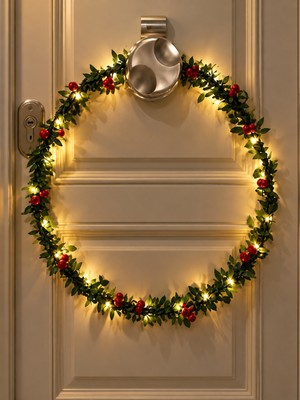 Toha 🎄 30 cm Işıklı Kokinalı Yılbaşı Kapı Süsü Çelengi – LED Işıklı Kırmızı Meyveli Dekoratif Noel Çelengi, Pilli Yılbaşı Süsü, Yılbaşı Kapı Dekoru, Christmas Çelenk, Ev ve Ofis Süslemesi 🎅✨