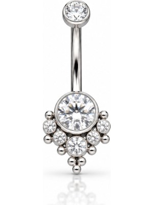 Munels Crown Model Titanyum Göbek Piercingi - Zirkon Taşlı Göbek Piercing
