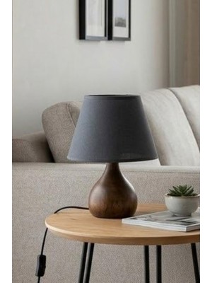 Art&Gift Durin Minimal Masif Ahşap Ayaklı Abajur Antrasit Kumaş Başlık