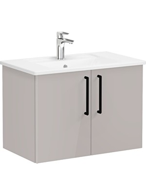 VitrA Root Flat Lavabo Dolabı 80 Cm, Iki Kapaklı Köşeli Lavabo, Parlak Sahra Beji