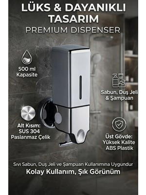 Paslanmaz Çelik Alt Kısım 500 ml Sabun, Duş Jeli, Şampuan Kullanımına Uygun SS304 Kalite