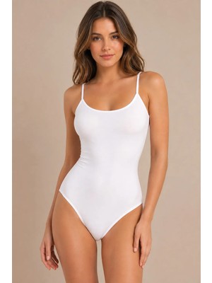 Nymora Kadın Ince Askılı U Yaka %95 Pamuk Esnek Body Beyaz