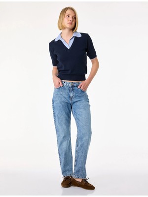 Koton Kadın Slim Straight Normal Bel Düz Paça Jean Kot Pantolon Açık Indigo