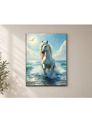 Çetin Kardeşler At Dalgalı Deniz Duvar Dekoru Ahşap Mdf Baskı Tablo Mdf Tablo