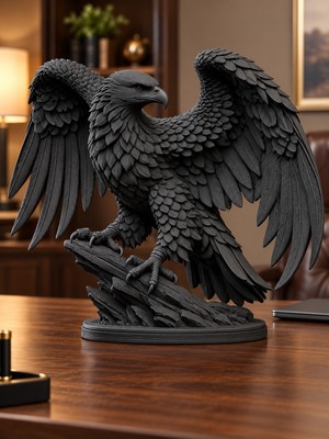 Eb Studio Mat Siyah Kartal Heykeli Kanatları Açık Dekoratif Biblo Ev ve Ofis Dekoru 15 x 10 cm