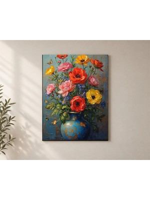 Çetin Kardeşler Çiçekli Vazoda Duvar Dekoru Ahşap Mdf Baskı Tablo Mdf Tablo