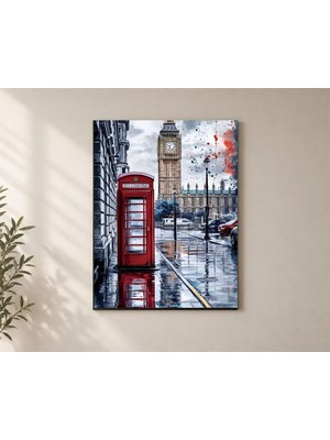 Çetin Kardeşler Londra Sokakları ve Iconic Big Ben Temalı Duvar Dekoru Ahşap Mdf Baskı Tablo Mdf Tablo