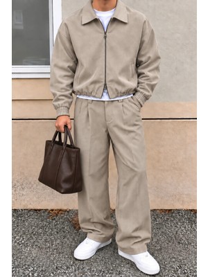 Tarz Cool Erkek Oversize Çift Fermuarlı Ceket ve Baggy Pantolon Alt Üst Takım