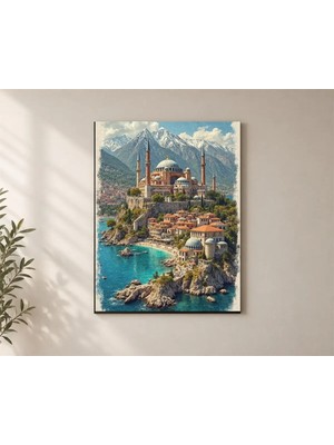 Çetin Kardeşler Ayasofya Istanbul Dağlar Hediyelik Duvar Dekoru Ahşap Mdf Baskı Tablo Mdf Tablo
