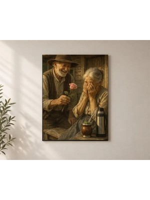 Çetin Kardeşler Yaşlı Çift Gül Yatak Odası Ahşap Mdf Baskı Tablo Mdf Tablo