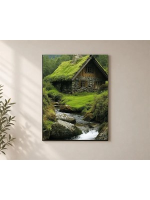 Çetin Kardeşler Taş Ev ve Çimen Üzerinde Salon Ahşap Mdf Baskı Tablo Mdf Tablo