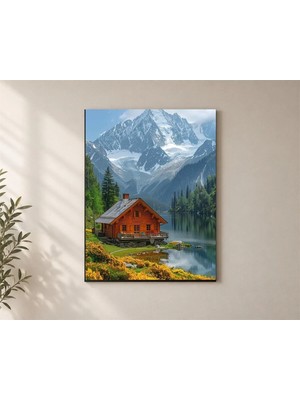 Çetin Kardeşler Karla Kaplı Dağların Önindeki Salon Ahşap Mdf Baskı Tablo Mdf Tablo