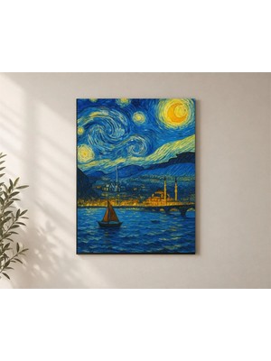 Çetin Kardeşler Van Gogh Yıldızlı Gece Tekne Duvar Dekoru Ahşap Mdf Baskı Tablo Mdf Tablo
