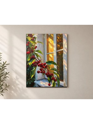 Çetin Kardeşler Kiraz Dalı ve Pencere Salon Ahşap Mdf Baskı Tablo Mdf Tablo