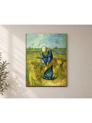 Çetin Kardeşler Van Gogh Ekin Biçen Kadın Çiftçi Tarlası Duvar Dekoru Ahşap Mdf Baskı Tablo Mdf Tablo