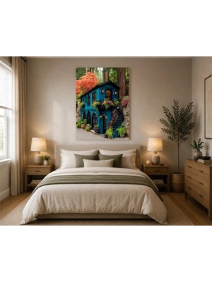 Çetin Kardeşler Ev Çiçekli Küçük Ev Salon Ahşap Mdf Baskı Tablo Mdf Tablo