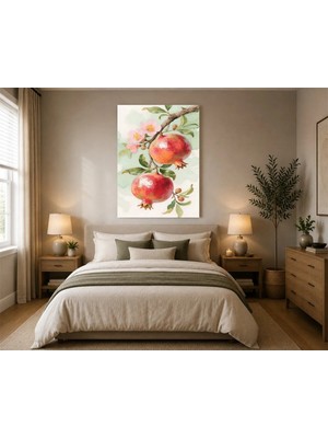 Çetin Kardeşler Pomegranate Dalı ve Nar Duvar Dekoru Ahşap Mdf Baskı Tablo Mdf Tablo