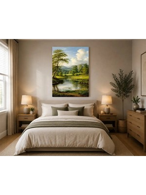 Çetin Kardeşler Nehir Kenarında Pastoral Duvar Dekoru Ahşap Mdf Baskı Tablo Mdf Tablo