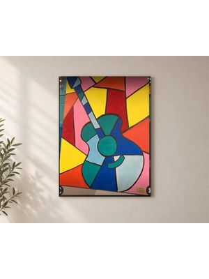 Çetin Kardeşler Kubizm ve Soyut Sanat Gitar Motifi Duvar Dekoru Ahşap Mdf Baskı Tablo Mdf Tablo